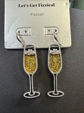 Fizzical Gold Glitter Champagne Glass Drop Earrings